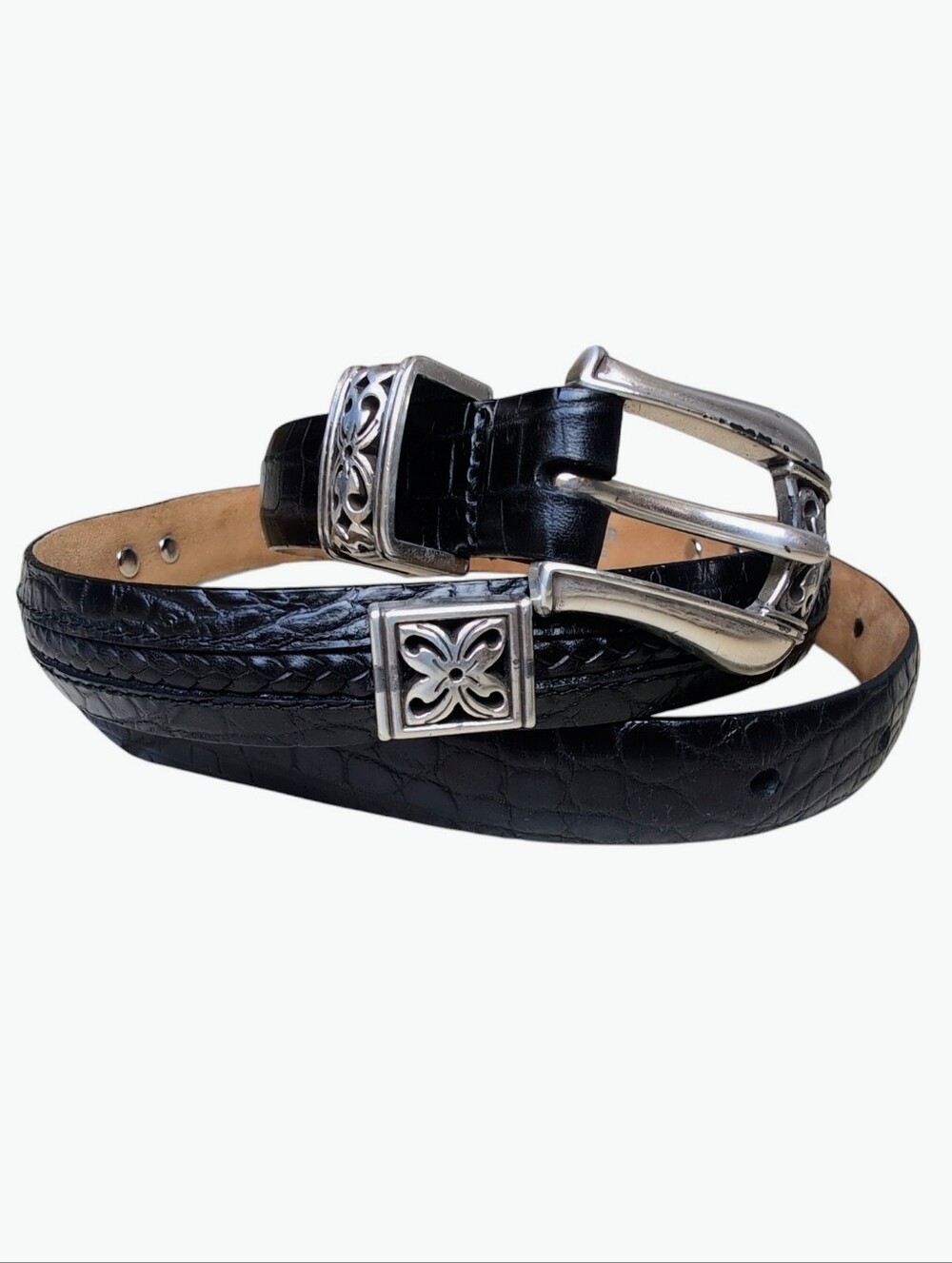 Black Genuine Leather Western Belt Womens Size SMALL Butterfly Silver Hardware